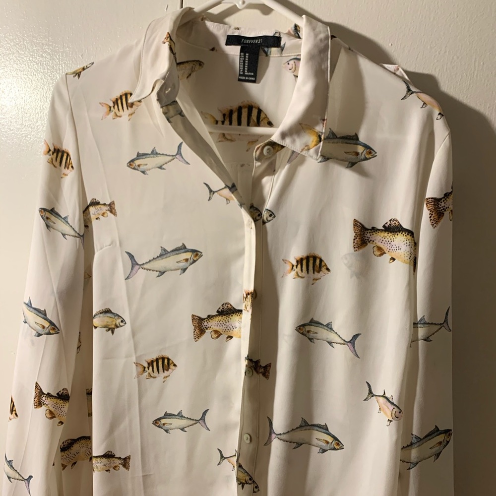 Fish-Patterned Button-Down
